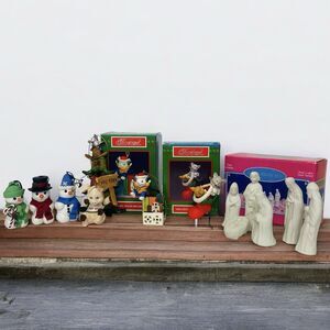 Christmas tree Ornament Lot Holiday Nativity Snowman Boots Pig Mouse Rat Vintage